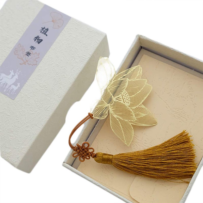 OOCC Vintage Metal Bookmark Page Markers Student Reading Pagination Mark with Chinese Knot Pendant for Book Lovers, Page Turners, Travel Readers, Literature Fans,Bookworm Gifts (Lotus Flower) - Image 1